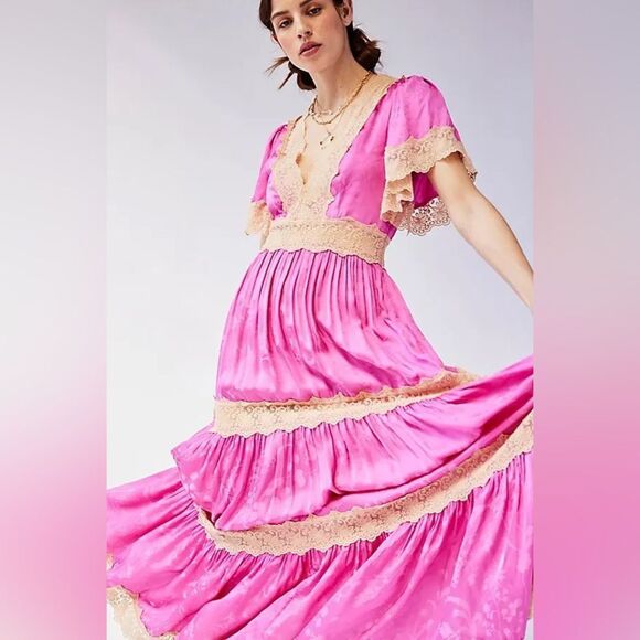 Free People Spell Pink and Cream Maxi Dress/ Size XS - Picture 3 of 11